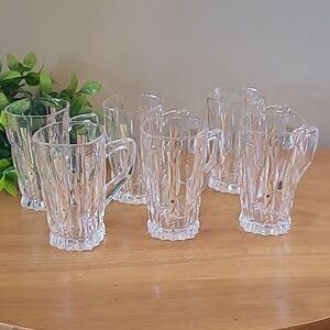 STUNNING Clear Glass Demitasse Mugs With Gold Tone Detail, Set of 6 Mugs